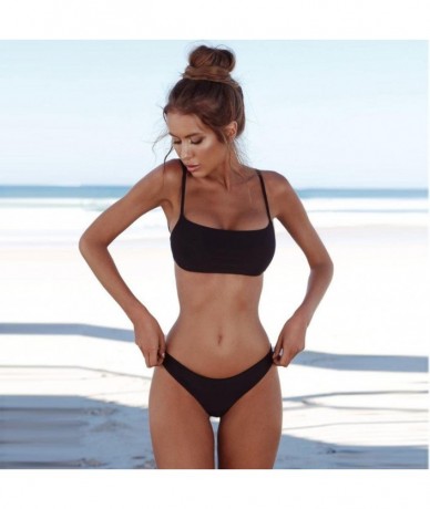 Sets Women's Striped Bikini Set Beachwear Swimsuit Push-up Swimwear Bathing Suit Beachwear - Black - C718CGUEC4Q $21.74