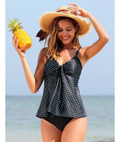 Tankinis Women's V Neck Tankini Swimsuit Two Piece Hatler Bathing Suit Swimwear - Black Dotted D - CO18KHZ8Z50 $47.17