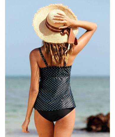 Tankinis Women's V Neck Tankini Swimsuit Two Piece Hatler Bathing Suit Swimwear - Black Dotted D - CO18KHZ8Z50 $47.17