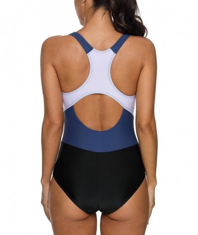 Racing Women's Athletic One Piece Swimsuit Racerback Pro Bathing Suit Swimwear - Black/White - CU18NX630HS $42.77