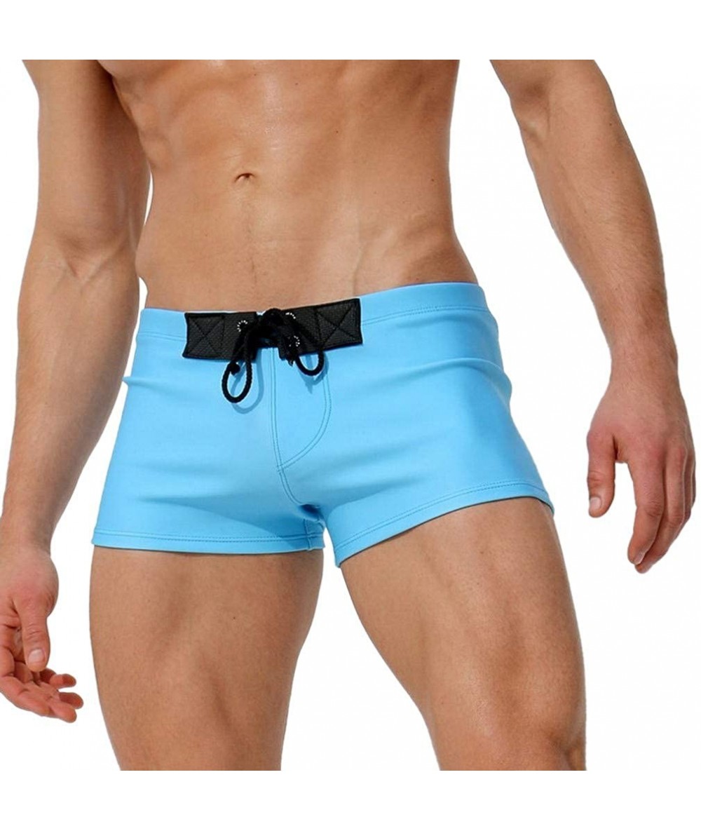 Racing Mens Shorts Swimsuits Square Leg Swimming Boxer Briefs Beach Swim Trunks - Blue - CX18O3KHCG2 $36.10