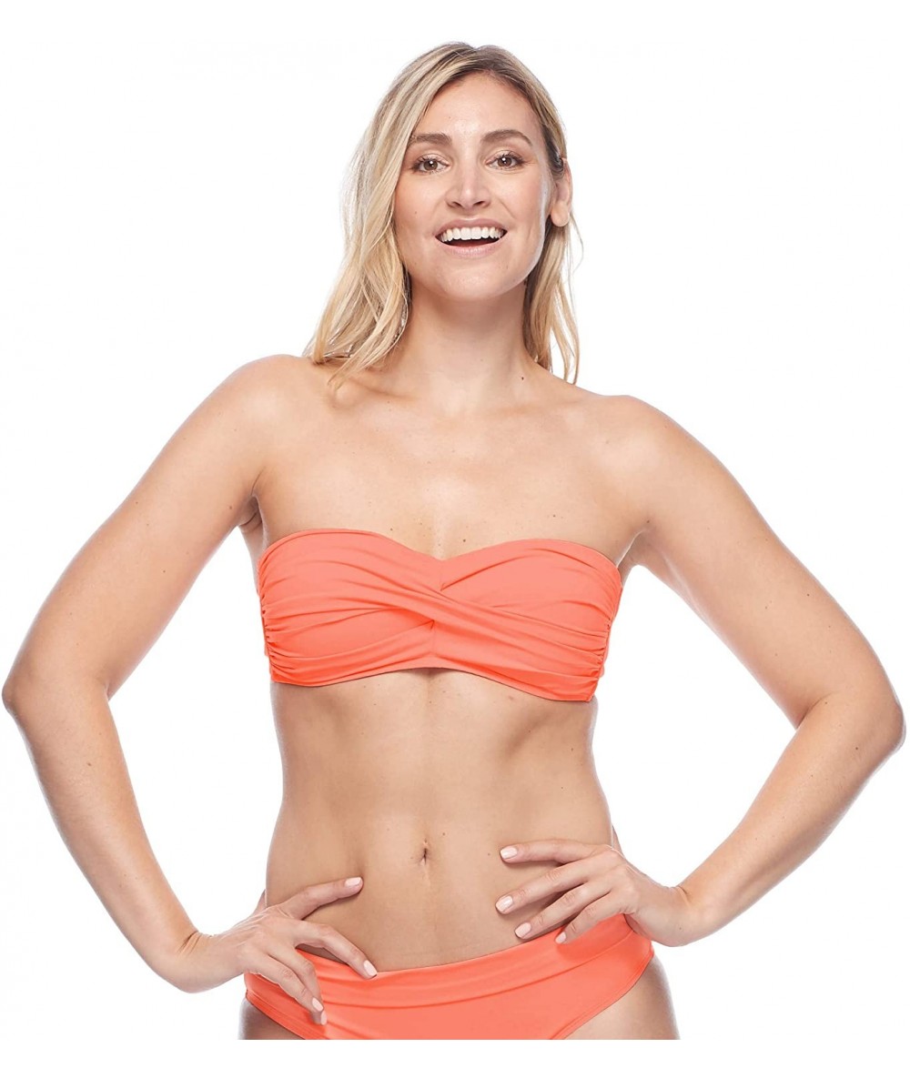 Tops Women's Emma Bandeau Bikini Top Swimsuit with Twist Front Detail - Apricot - CF18Z06I65K $38.47