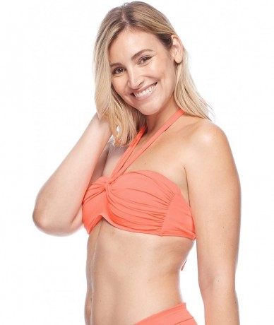 Tops Women's Emma Bandeau Bikini Top Swimsuit with Twist Front Detail - Apricot - CF18Z06I65K $38.47