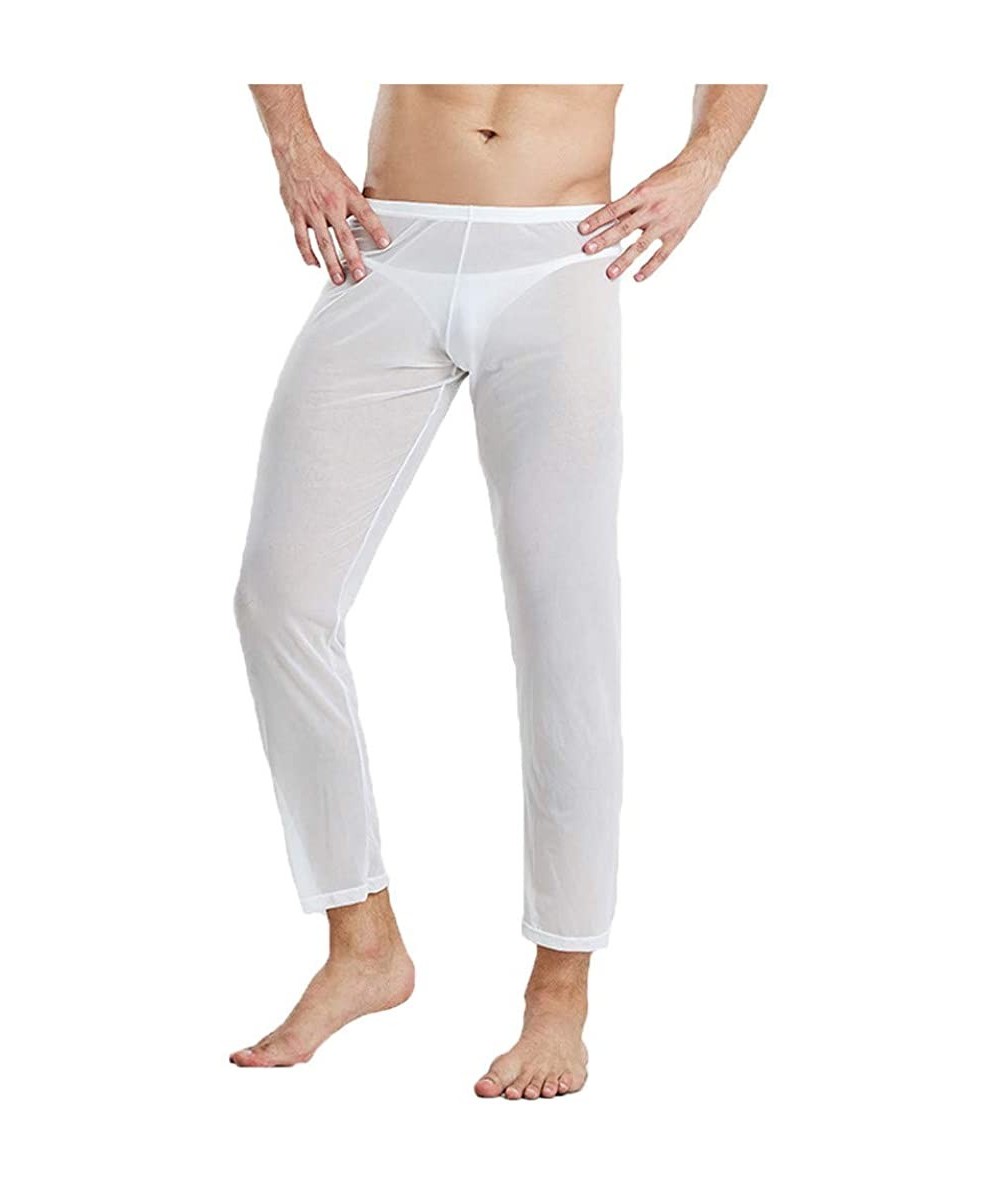 Briefs Men's Underwear Bottoms Sexy Mesh See Through Loose Long Pants Lightweight Sleep Lounge Trouser - White - C11932DD0XQ ...