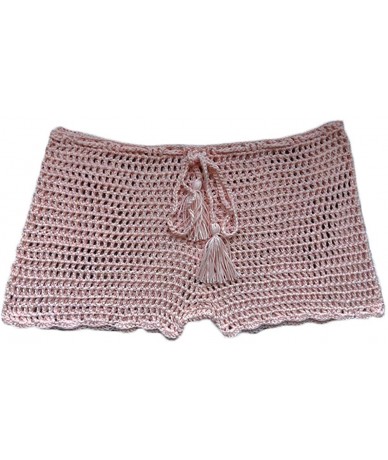 Cover-Ups Women's Fishnet Mesh Shorts See Through Slim Fit Crochet Cover Up Pants for Swimwear - Pink - CS18RQZ32D2 $23.42