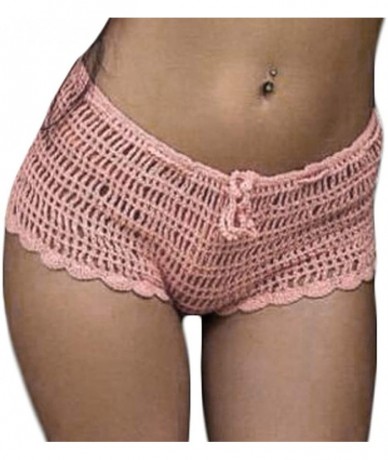 Cover-Ups Women's Fishnet Mesh Shorts See Through Slim Fit Crochet Cover Up Pants for Swimwear - Pink - CS18RQZ32D2 $23.42