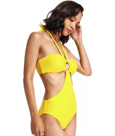 One-Pieces Women's Sexy Cut Out Bandeau One Piece Swimsuit Halter Tube Swimwear Bathing Suit - Primrose Yellow - C318RHMHDY2 ...