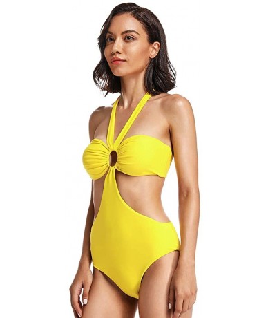 One-Pieces Women's Sexy Cut Out Bandeau One Piece Swimsuit Halter Tube Swimwear Bathing Suit - Primrose Yellow - C318RHMHDY2 ...