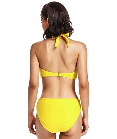 One-Pieces Women's Sexy Cut Out Bandeau One Piece Swimsuit Halter Tube Swimwear Bathing Suit - Primrose Yellow - C318RHMHDY2 ...