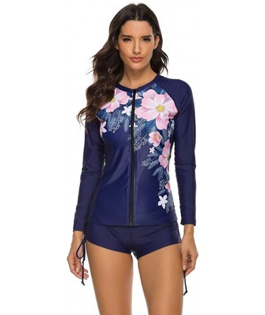 Board Shorts Womens Long Sleeve Rashguard Swimsuit Sport Swimwear Tankini Set - Blue2 - C9196D7L6O6 $43.84