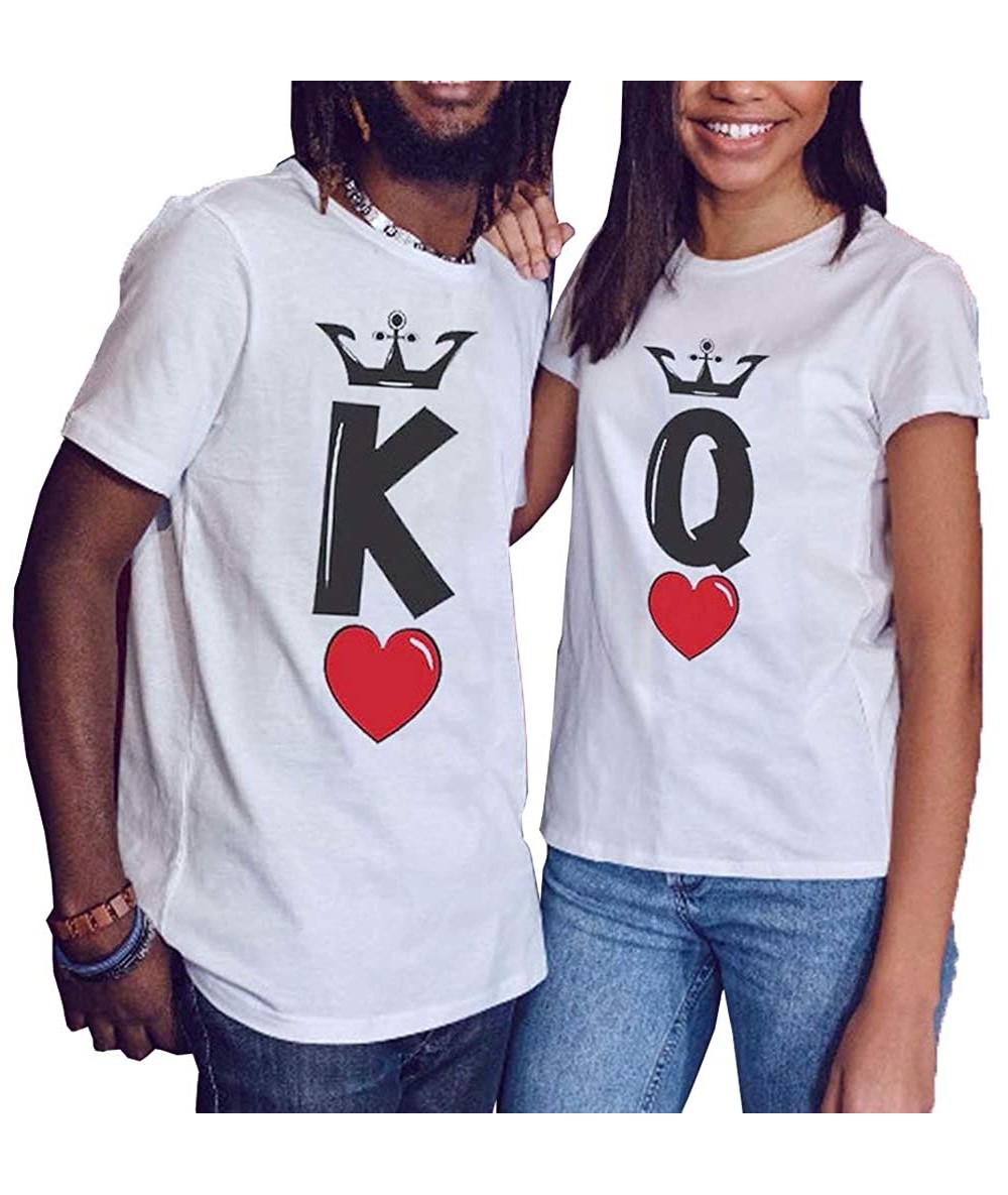 Cover-Ups King and Queen White Matching Couple T-Shirts Crowns Heart Print His & Her Shirt Valentine's Day Shirt - Style 2 - ...