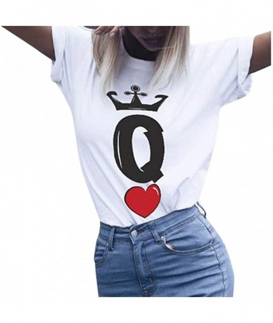 Cover-Ups King and Queen White Matching Couple T-Shirts Crowns Heart Print His & Her Shirt Valentine's Day Shirt - Style 2 - ...