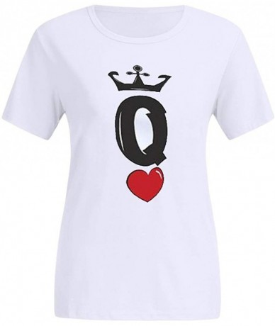 Cover-Ups King and Queen White Matching Couple T-Shirts Crowns Heart Print His & Her Shirt Valentine's Day Shirt - Style 2 - ...