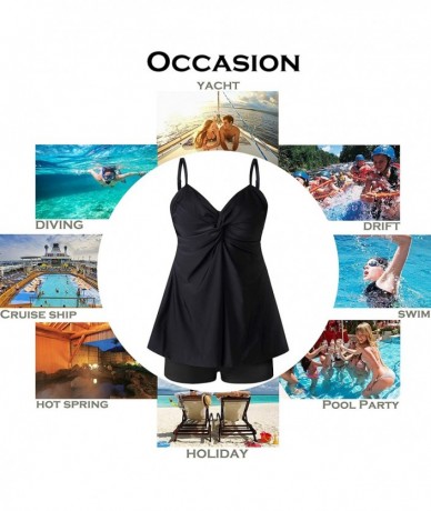 Sets Womens Plus Size Swimsuits Swimwear Bathing Suit Two Piece Tankini Floral Print - Black - CV18TTY53HQ $51.89