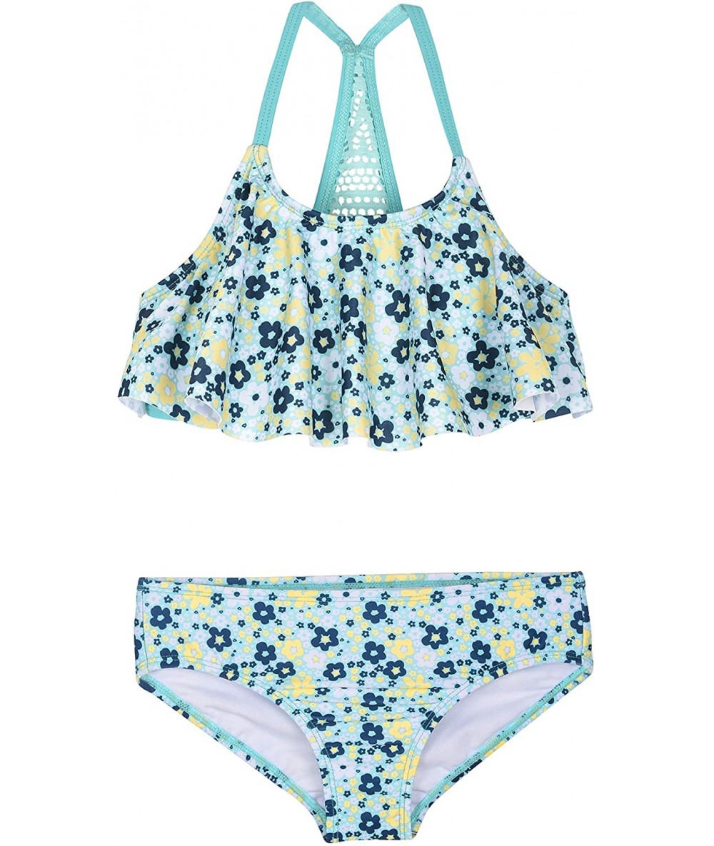 Sets Girl's Two Piece Swimsuit Floral Bikini Set Flounce Bathing Suit - Green&yellow Floral - CC18G3ESSAN $34.62