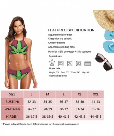 Sets Women's Girls Bikini Set Beach Swimsuit with Bandage Padded Push-Up - 80s Coke Bottle Glasses Marihuan Leaf - CS196S9C6M...