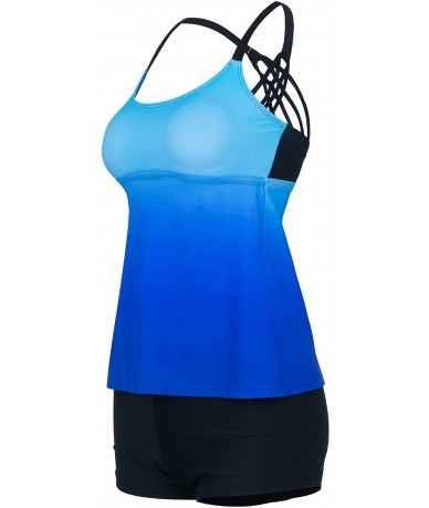 Sets Womens Swimsuit Criss Cross Tankini Boyshort Color Block Two Piece Bathing Suit S-XXXXL - Blue 2 - CQ18QKRHOG3 $49.57