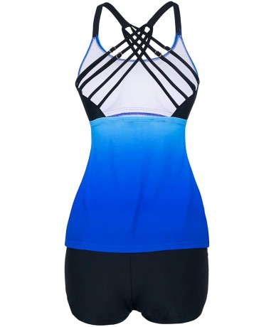 Sets Womens Swimsuit Criss Cross Tankini Boyshort Color Block Two Piece Bathing Suit S-XXXXL - Blue 2 - CQ18QKRHOG3 $49.57