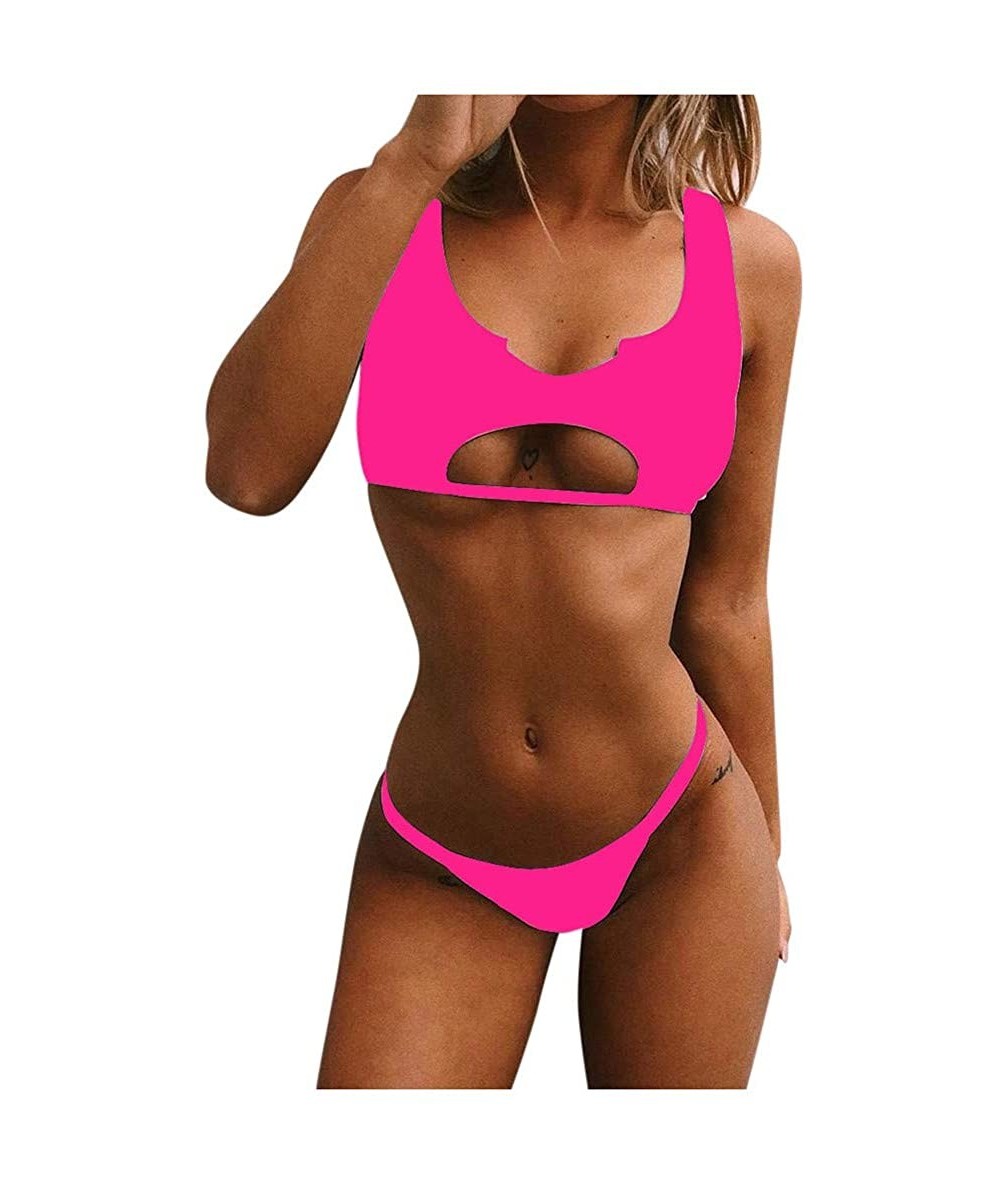 Sets Womens Padded Bra Bikini Set Swimsuit Bathing Swimwear - Hot Pink - CE193USL4UH $30.51