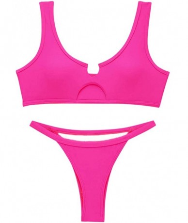 Sets Womens Padded Bra Bikini Set Swimsuit Bathing Swimwear - Hot Pink - CE193USL4UH $30.51