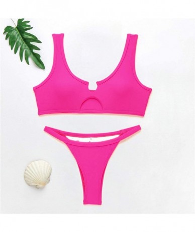 Sets Womens Padded Bra Bikini Set Swimsuit Bathing Swimwear - Hot Pink - CE193USL4UH $30.51