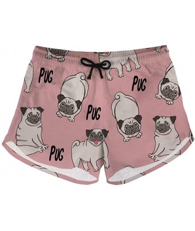 Board Shorts Beach Shorts Women Hot Pants with Pockets Drawstring Mid Rise Board Shorts - Pug Pink - CG195ZUIQ8I $44.04