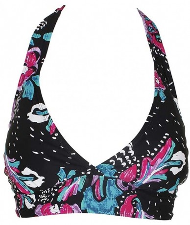 Tops Black Multi Foral Print Thats A Wrap Marilyn Halter Bikini Top XS - C518QY04DMD $31.32