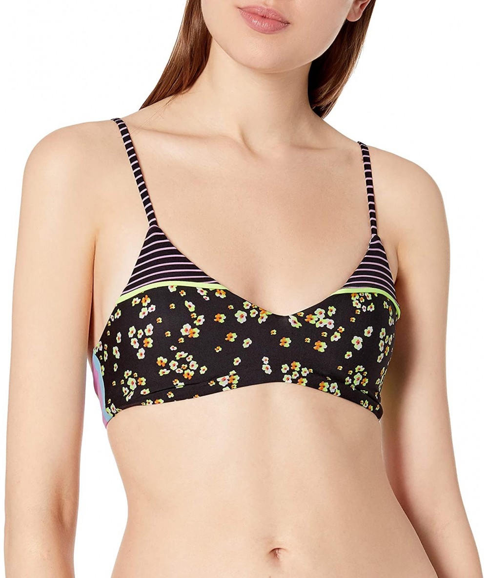 Tops Women's Rocks Bralette Reversible Bikini Top Swimsuit - Mahalo Black Ditsy Floral - C418YSICXRW $71.51