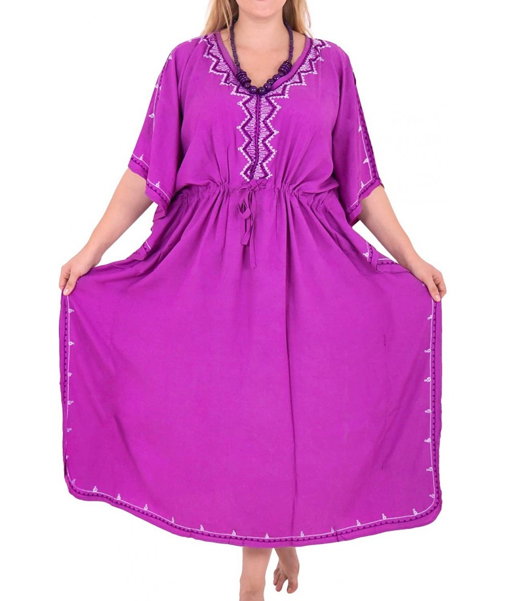 Cover-Ups Women's Kaftan Beach Cover Up Night Casual Evening Dress Embroidery - Autumn Purple_m800 - CP129WXEUK3 $45.51