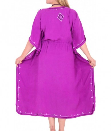 Cover-Ups Women's Kaftan Beach Cover Up Night Casual Evening Dress Embroidery - Autumn Purple_m800 - CP129WXEUK3 $45.51