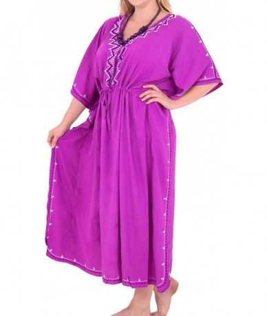 Cover-Ups Women's Kaftan Beach Cover Up Night Casual Evening Dress Embroidery - Autumn Purple_m800 - CP129WXEUK3 $45.51