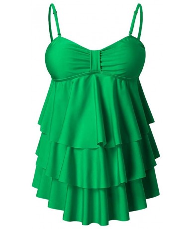 Racing Women Two Piece Women's Maternity Swimsuit Retro Solid Layered Flounce Tankini Swimwear Beachwear - Green - CN196ONRU2...