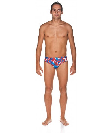 Briefs Mens Shattered Glass MaxLife Brief Swimsuit - Red/White/Blue - CN18I4MC324 $74.96