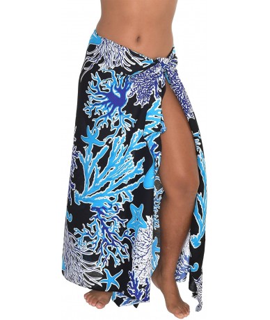 Cover-Ups Starfish Coral Sarong Swimsuit Coverup Pareo BeachWrap Scarf Shawl Stall - Black/Blue - C21865X9WDQ $29.61