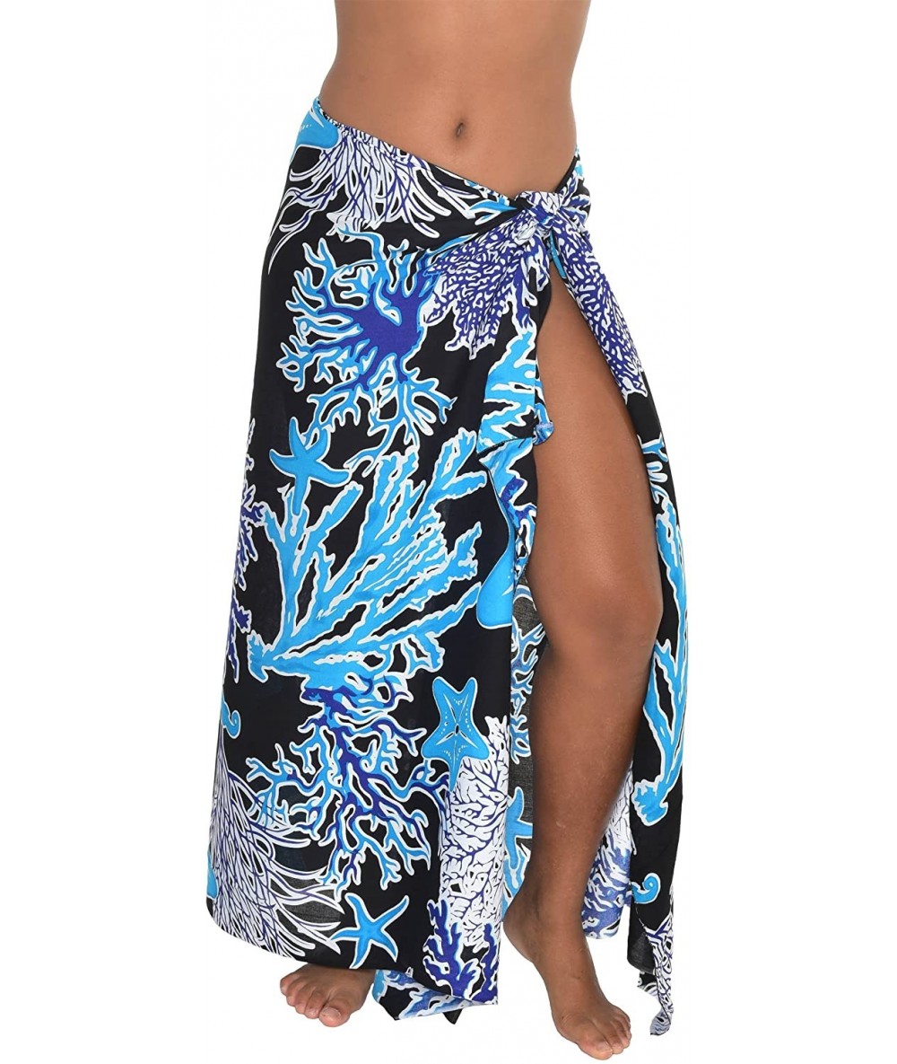 Cover-Ups Starfish Coral Sarong Swimsuit Coverup Pareo BeachWrap Scarf Shawl Stall - Black/Blue - C21865X9WDQ $29.61