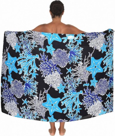 Cover-Ups Starfish Coral Sarong Swimsuit Coverup Pareo BeachWrap Scarf Shawl Stall - Black/Blue - C21865X9WDQ $29.61