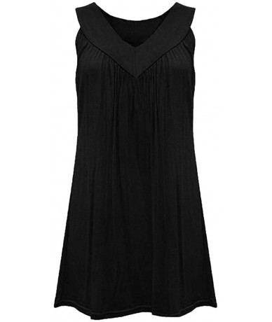 Cover-Ups Summer Casual V Neck T Shirt Dresses Beach Cover up Loose Sleeveless Plain Tank Dress - Black - CN194WUOLM7 $21.09