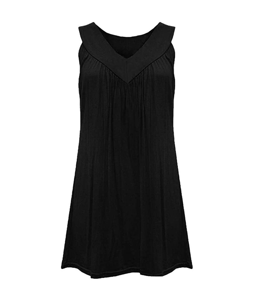 Cover-Ups Summer Casual V Neck T Shirt Dresses Beach Cover up Loose Sleeveless Plain Tank Dress - Black - CN194WUOLM7 $21.09