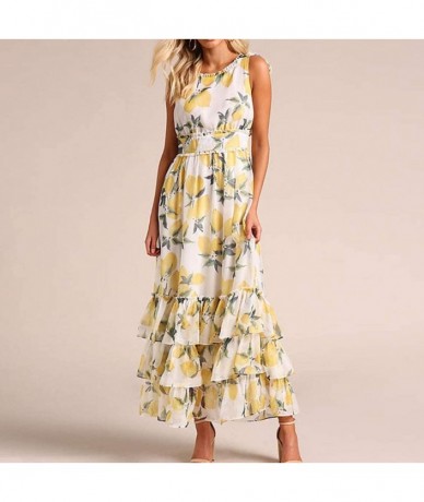 Cover-Ups Womens Off Shoulder Maxi Dresses Yellow Lemon Print Low High Hem Ruffle Dress Slash Neck Summer Casual Dress Pocket...