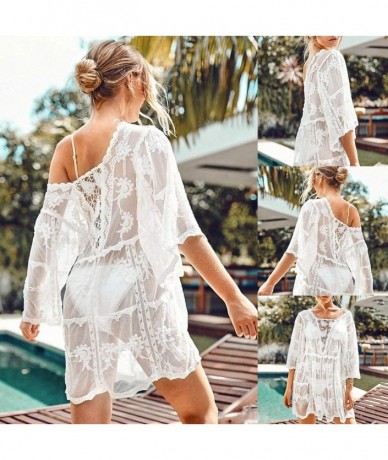 Cover-Ups Women Sexy Sheer Floral Lace Bikini Cover Up Crochet Pullover Loose Beach Dress - CB19E7RQNC4 $29.81