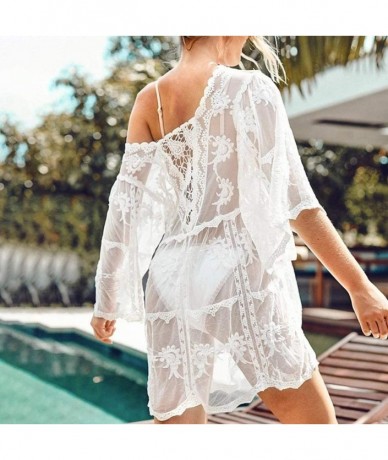 Cover-Ups Women Sexy Sheer Floral Lace Bikini Cover Up Crochet Pullover Loose Beach Dress - CB19E7RQNC4 $29.81