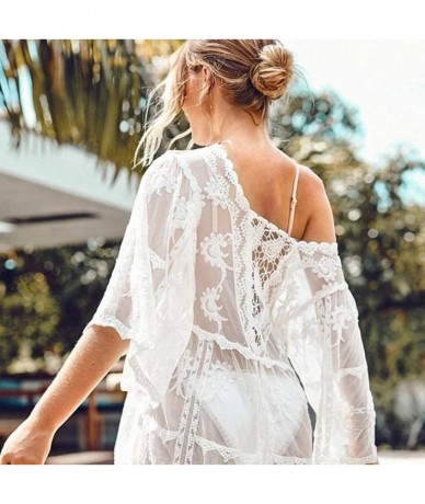 Cover-Ups Women Sexy Sheer Floral Lace Bikini Cover Up Crochet Pullover Loose Beach Dress - CB19E7RQNC4 $29.81