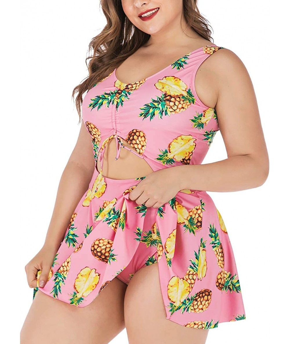 One-Pieces Women's Plus Size Swindress One Piece Print Tankini Swimnsuit L-5X - Pink - CW18W9KTAA4 $51.76