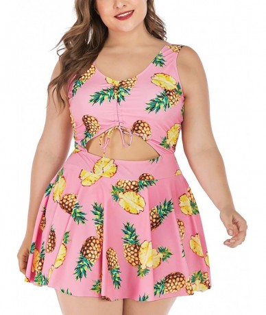 One-Pieces Women's Plus Size Swindress One Piece Print Tankini Swimnsuit L-5X - Pink - CW18W9KTAA4 $51.76