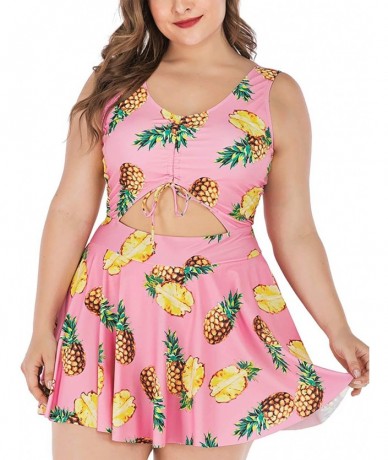 One-Pieces Women's Plus Size Swindress One Piece Print Tankini Swimnsuit L-5X - Pink - CW18W9KTAA4 $51.76