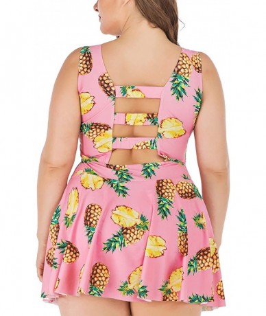 One-Pieces Women's Plus Size Swindress One Piece Print Tankini Swimnsuit L-5X - Pink - CW18W9KTAA4 $51.76