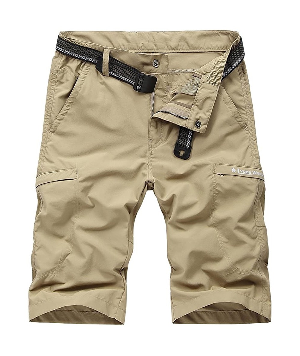 Board Shorts Men's Outdoor Expandable Waist Lightweight Quick Dry Shorts - Khaki - CY18G9SL88M $37.27