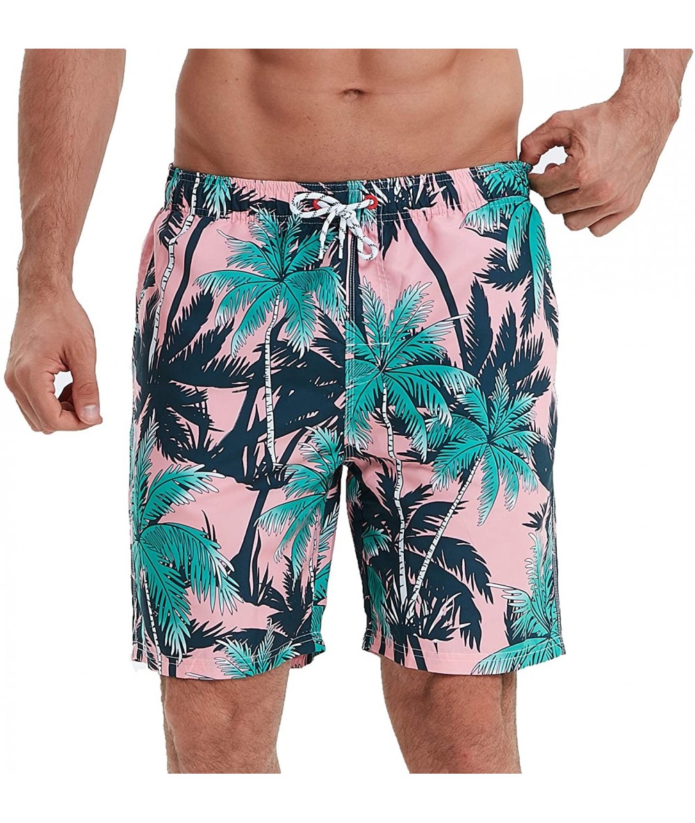 Trunks Men's Swimwear Sports Running Shorts Swim Trunks Quick Dry Lightweight with Pocket - 2-pink-coconut Tree - CK19DTG9U9A...