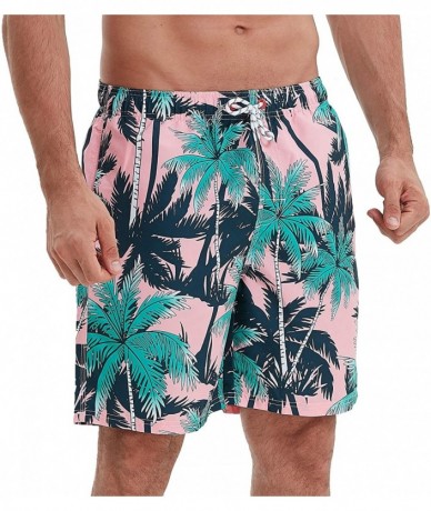 Trunks Men's Swimwear Sports Running Shorts Swim Trunks Quick Dry Lightweight with Pocket - 2-pink-coconut Tree - CK19DTG9U9A...