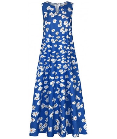 Cover-Ups Women's Sleeveless Long Maxi Dress Boho V Neck Vintage Floral Printed Summer Casual Loose Party Tank Dresses Blue -...